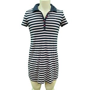 Tommy Hilfiger L/G pink blue strip polo dress with polkadot collar